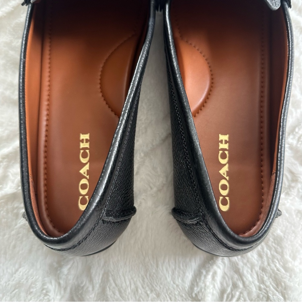 COACH Black Pebble Leather Loafers Size 10 - Picture 4 of 10